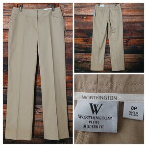 NWT Worthington Pants Size 8 Petite Heritage Khaki Modern Fit Slim Leg Mid Rise